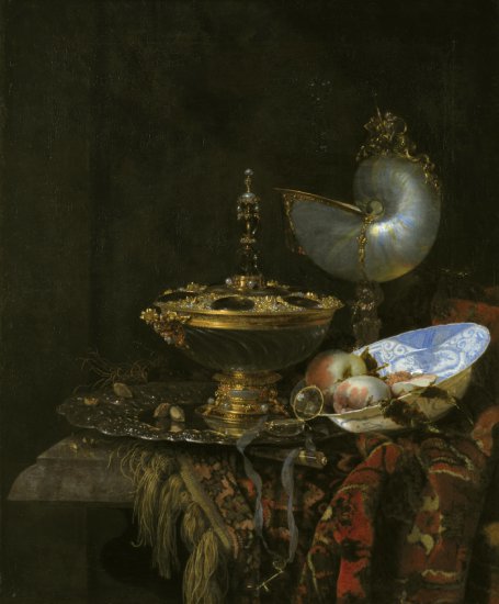Statens Museum fo... - Willem Kalf 1619-93 - Pronk Still Life with Holbe...Nautilus Cup, Glass Goblet and Fruit Dish, 1678.jpeg