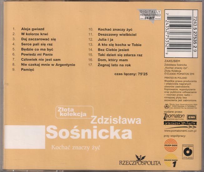Zdzisława Sośnicka - Kochać znaczy żyć Złota kolekcja, LP - 2000 - Zdzisława Sośnicka - Kochać znaczy żyć - tył.jpg