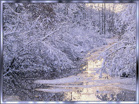 Boże Narodzenie pocztowki - Gifanimacja Pada śnieg nad rzeką.gif