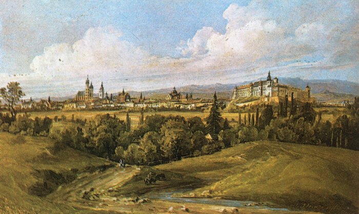 Kraków na starych obrazach i rycinach - A. Płonczyński - Kraków od północnego zachodu z Bronowic 1844 rok.jpg
